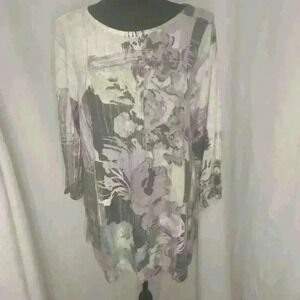 Chicos Tunic Top Womens Plus Size 3 Purple 3/4 Sleeve Side Slits Pullover